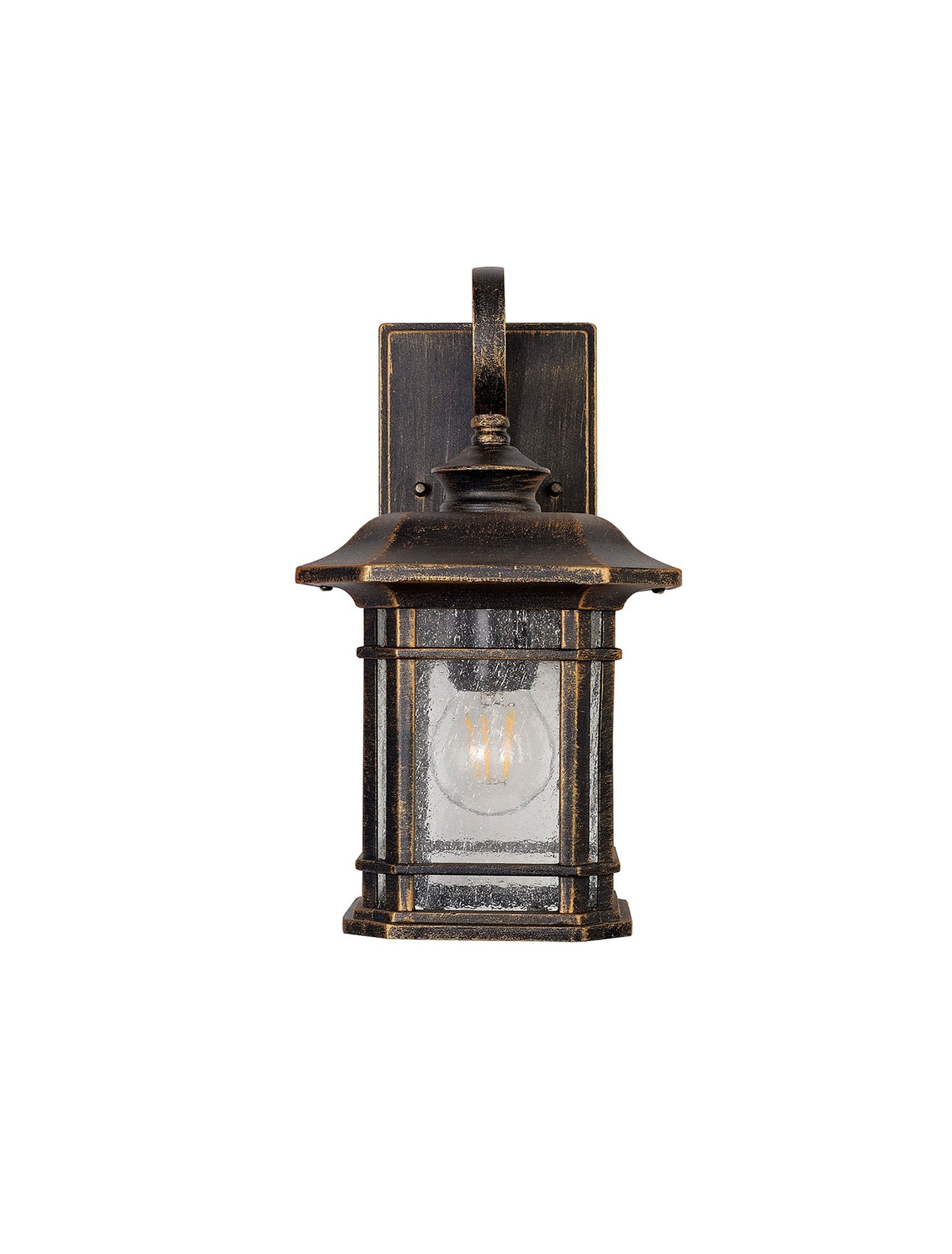 Allostock Small Wall Lamp, 1 x E27, Brushed Black Gold and Seeded Glass, IP54, 2yrs Warranty