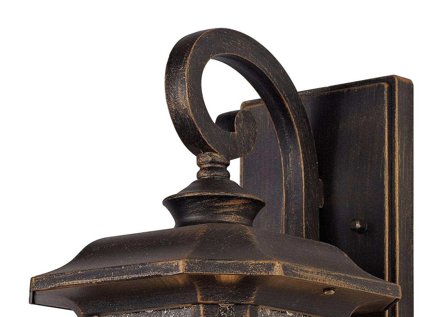 Allostock Small Wall Lamp, 1 x E27, Brushed Black Gold and Seeded Glass, IP54, 2yrs Warranty