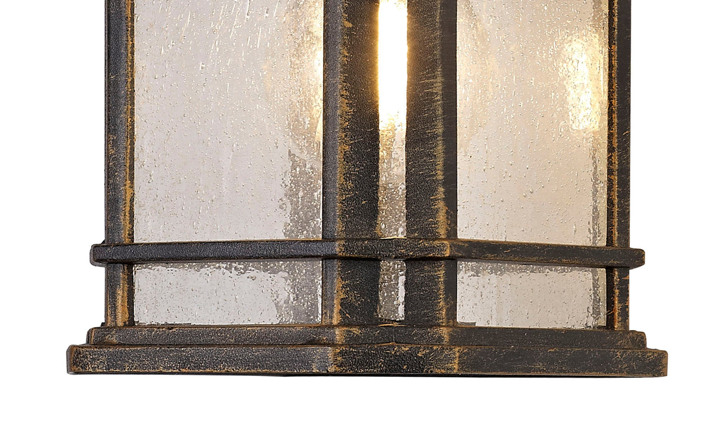 Allostock Small Wall Lamp, 1 x E27, Brushed Black Gold and Seeded Glass, IP54, 2yrs Warranty
