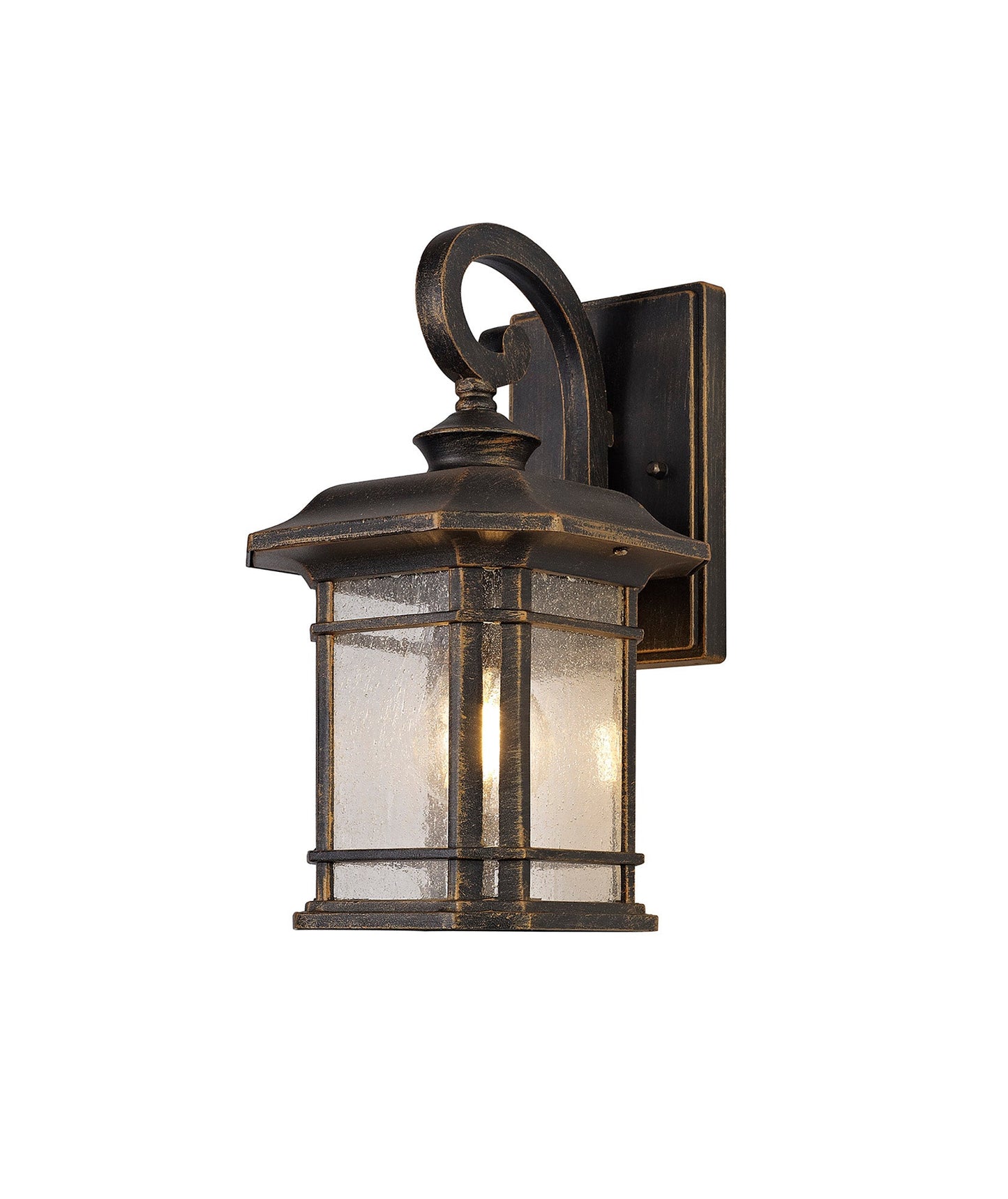 Allostock Small Wall Lamp, 1 x E27, Brushed Black Gold and Seeded Glass, IP54, 2yrs Warranty