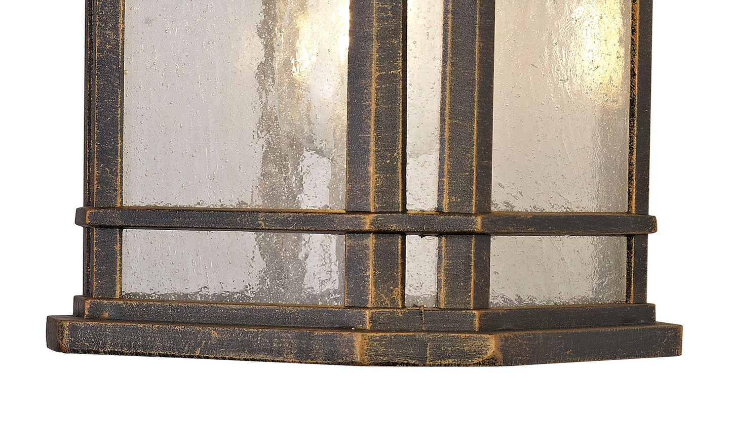 Allostock Large Wall Lamp, 1 x E27, Brushed Black Gold and Seeded Glass, IP54, 2yrs Warranty