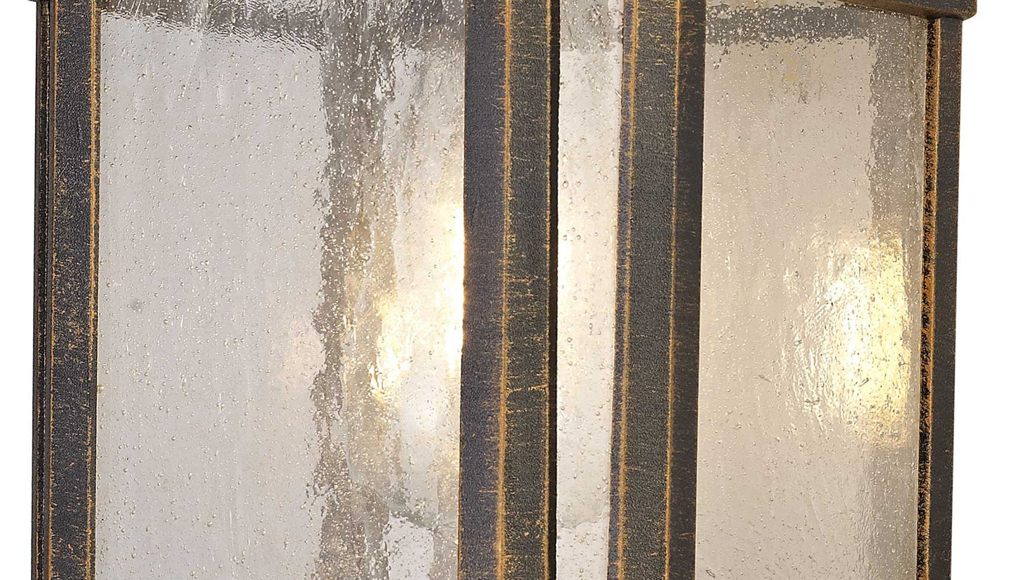 Allostock Large Wall Lamp, 1 x E27, Brushed Black Gold and Seeded Glass, IP54, 2yrs Warranty