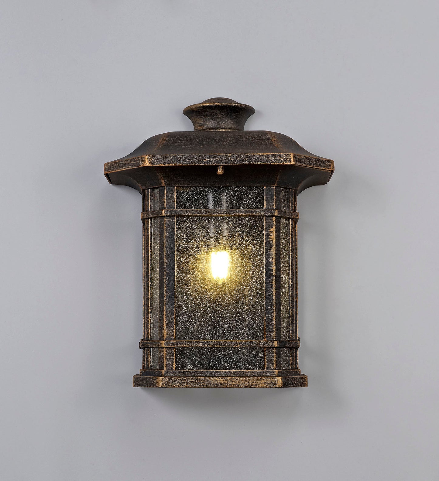 Allostock Half Wall Lamp, 1 x E27, Brushed Black Gold and Seeded Glass, IP54, 2yrs Warranty