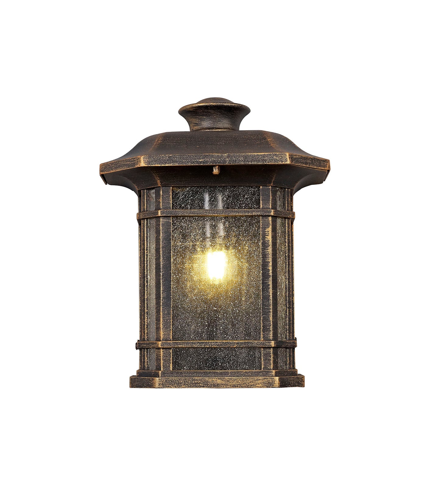 Allostock Half Wall Lamp, 1 x E27, Brushed Black Gold and Seeded Glass, IP54, 2yrs Warranty