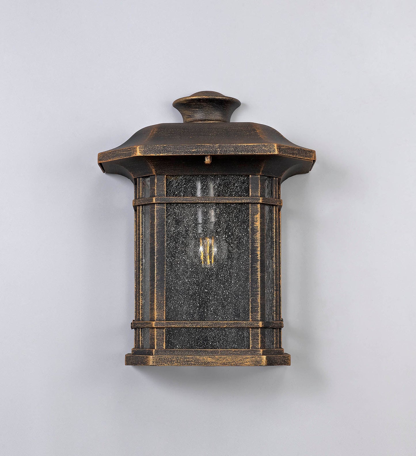 Allostock Half Wall Lamp, 1 x E27, Brushed Black Gold and Seeded Glass, IP54, 2yrs Warranty