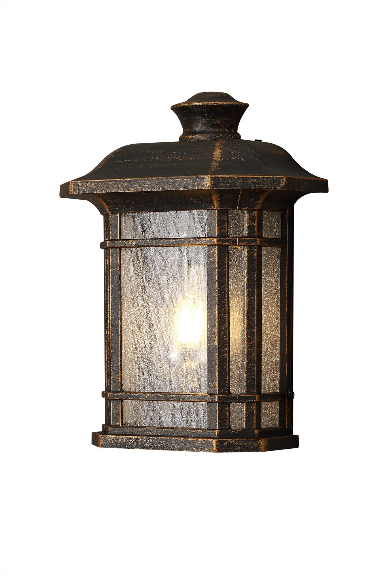 Allostock Half Wall Lamp, 1 x E27, Brushed Black Gold and Seeded Glass, IP54, 2yrs Warranty