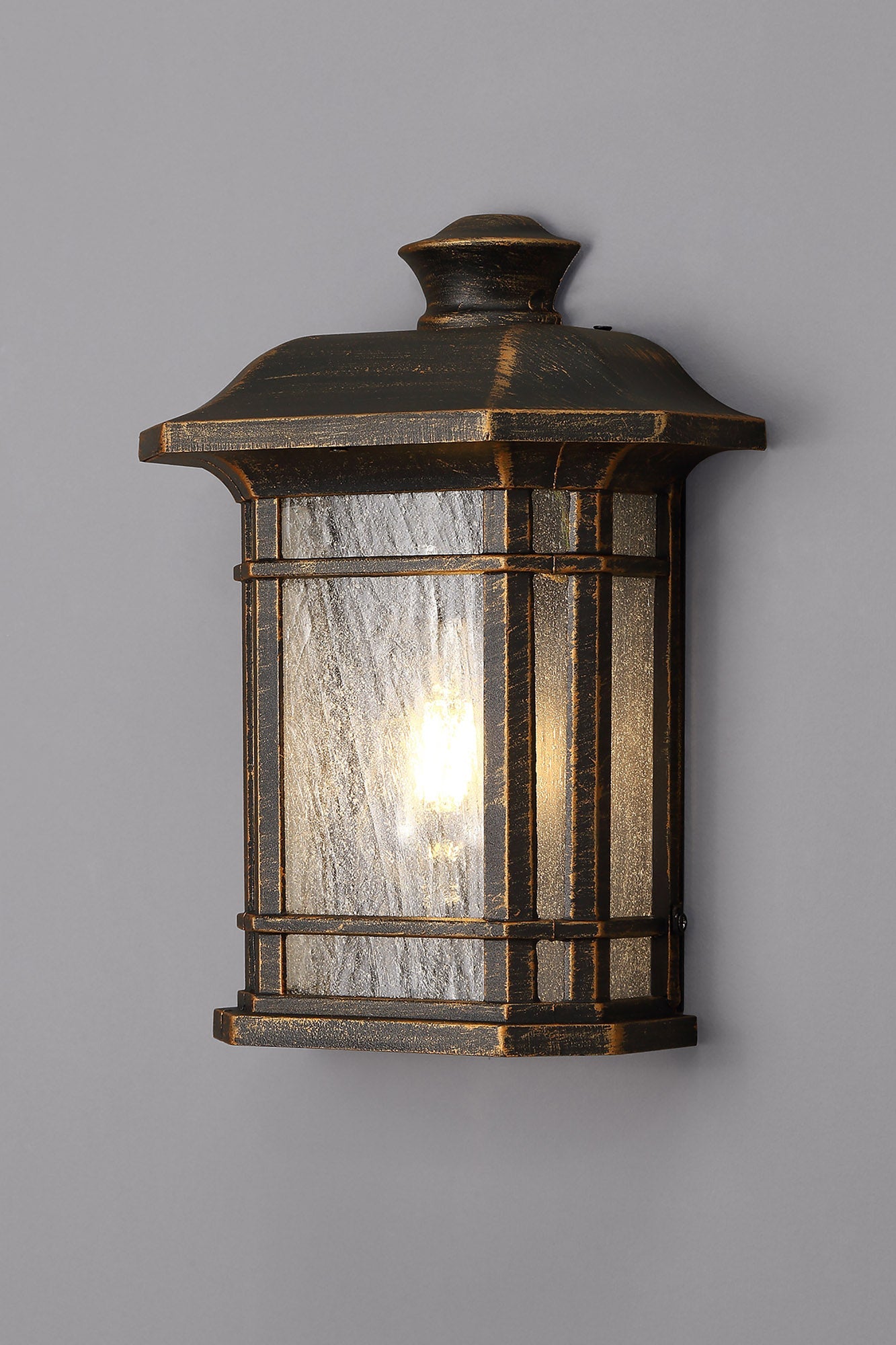 Allostock Half Wall Lamp, 1 x E27, Brushed Black Gold and Seeded Glass, IP54, 2yrs Warranty