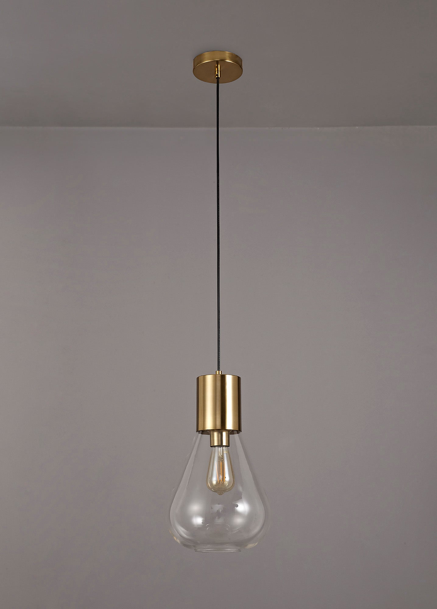 Annis Narrow Pendant, 1 x E27, Ancient Brass and Clear Glass