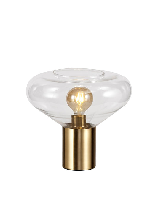 Annis Wide Table Lamp, 1 x E27, Ancient Brass and Clear Glass