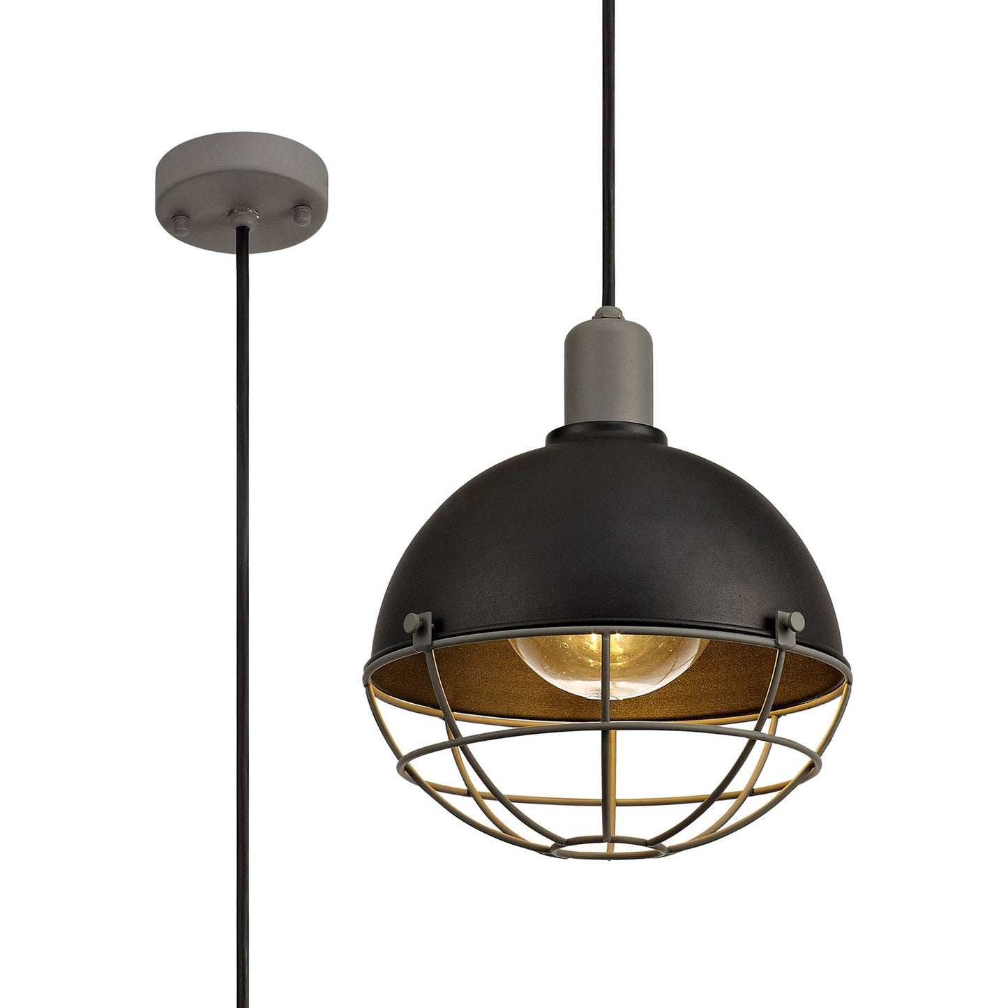 Bankhall Pendant, 1 Light E27, IP65, Matt Black and Grey, 2yrs Warranty
