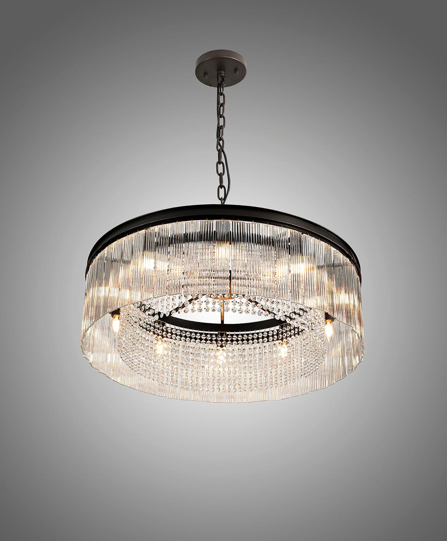 Barns Large Round Pendant, 10 Light E14, Brown Oxide