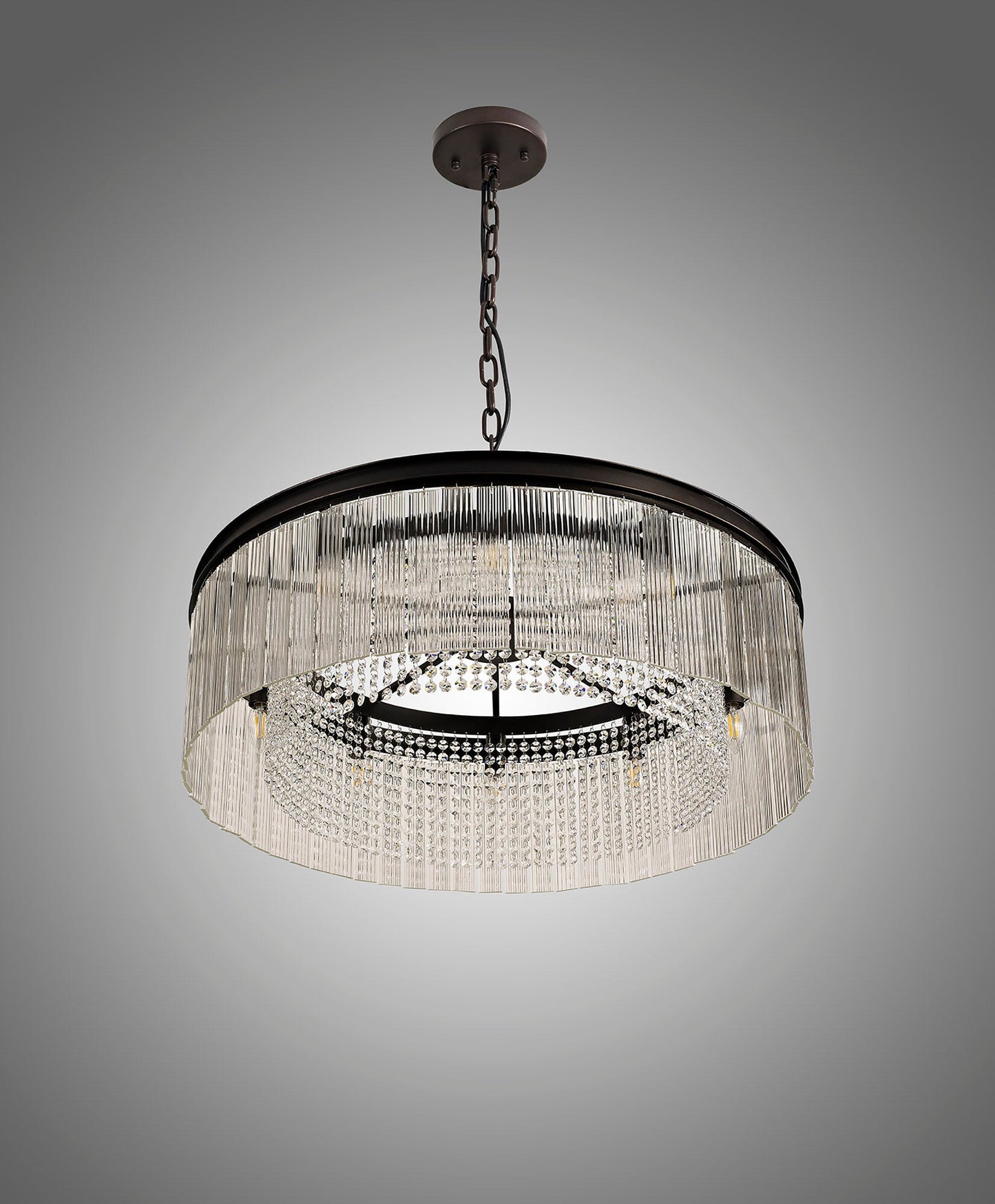 Barns Large Round Pendant, 10 Light E14, Brown Oxide