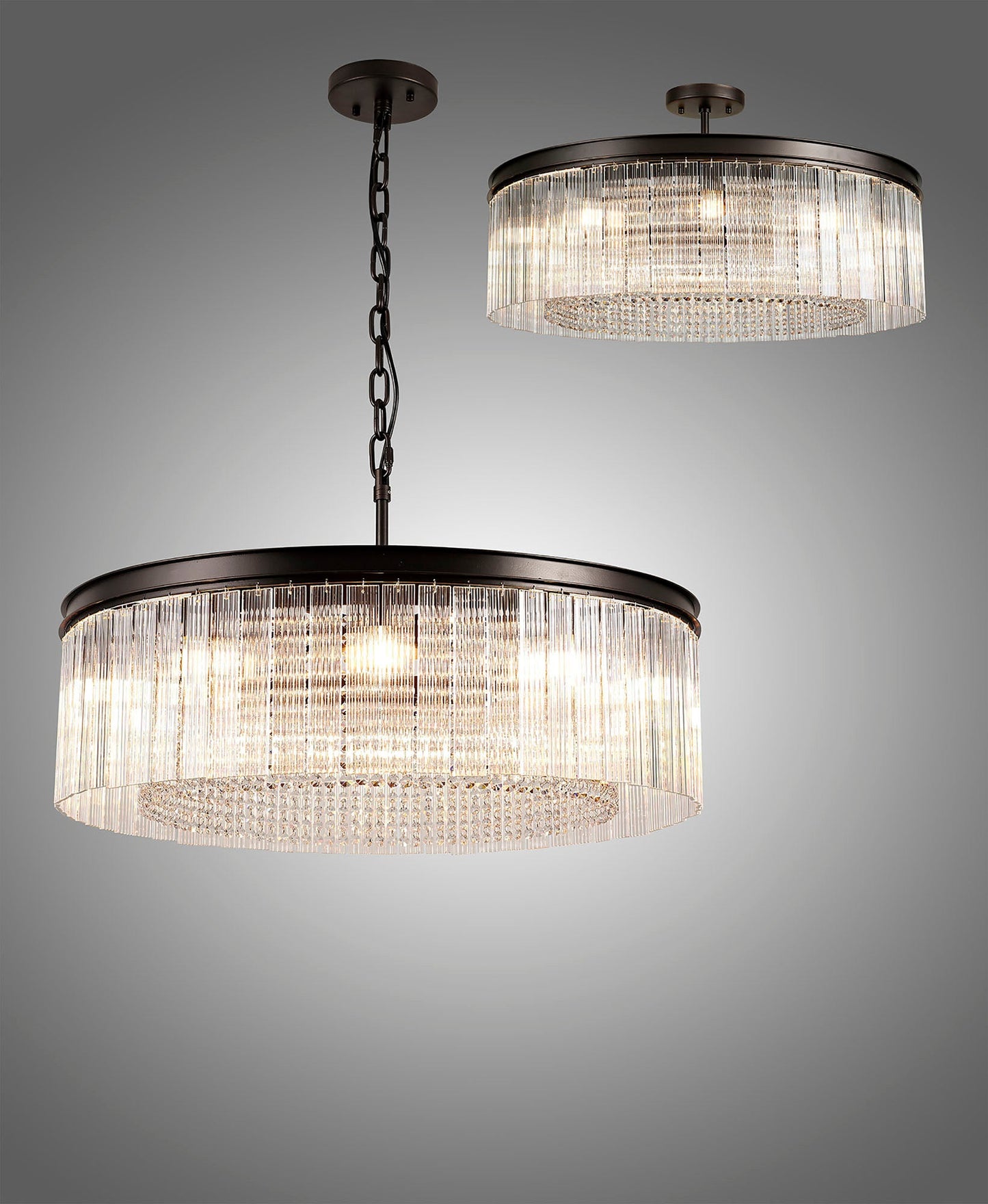 Barns Large Round Pendant, 10 Light E14, Brown Oxide