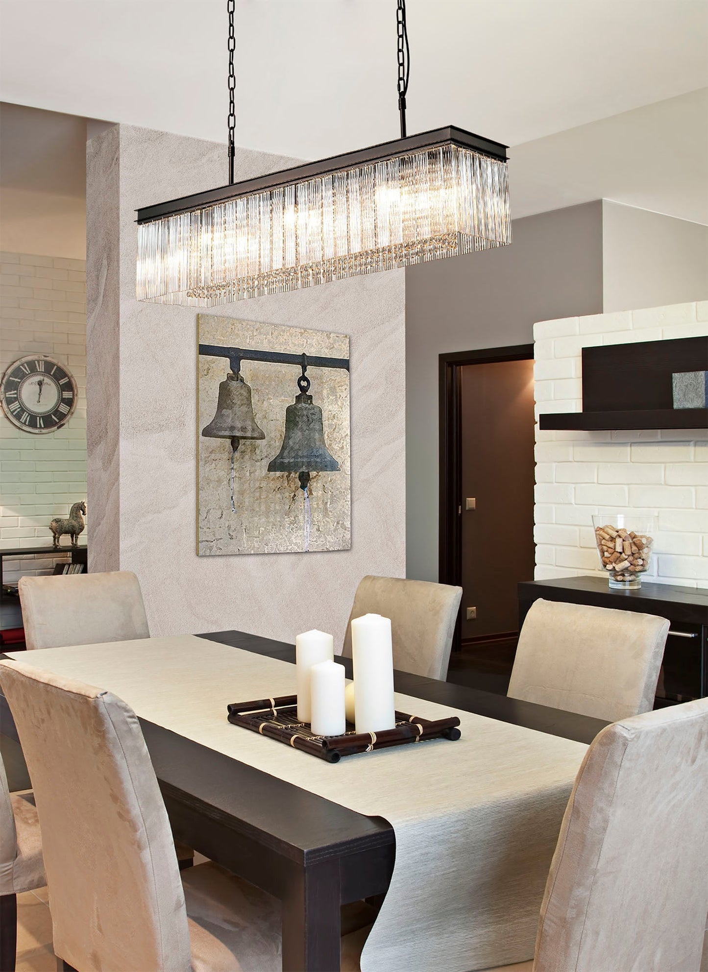 Barns Rectangular Pendant, 11 Light E14, Brown Oxide