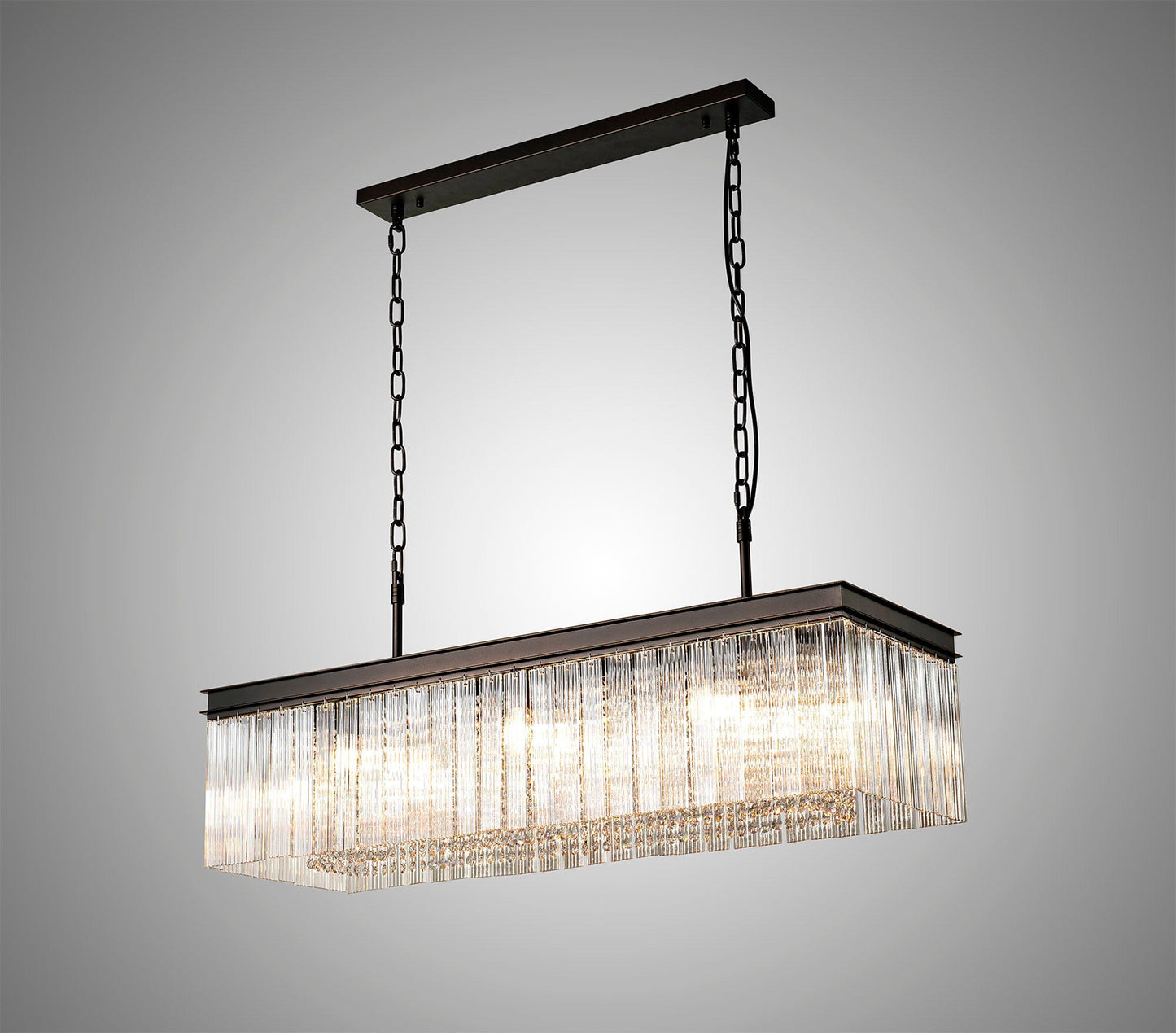 Barns Rectangular Pendant, 11 Light E14, Brown Oxide