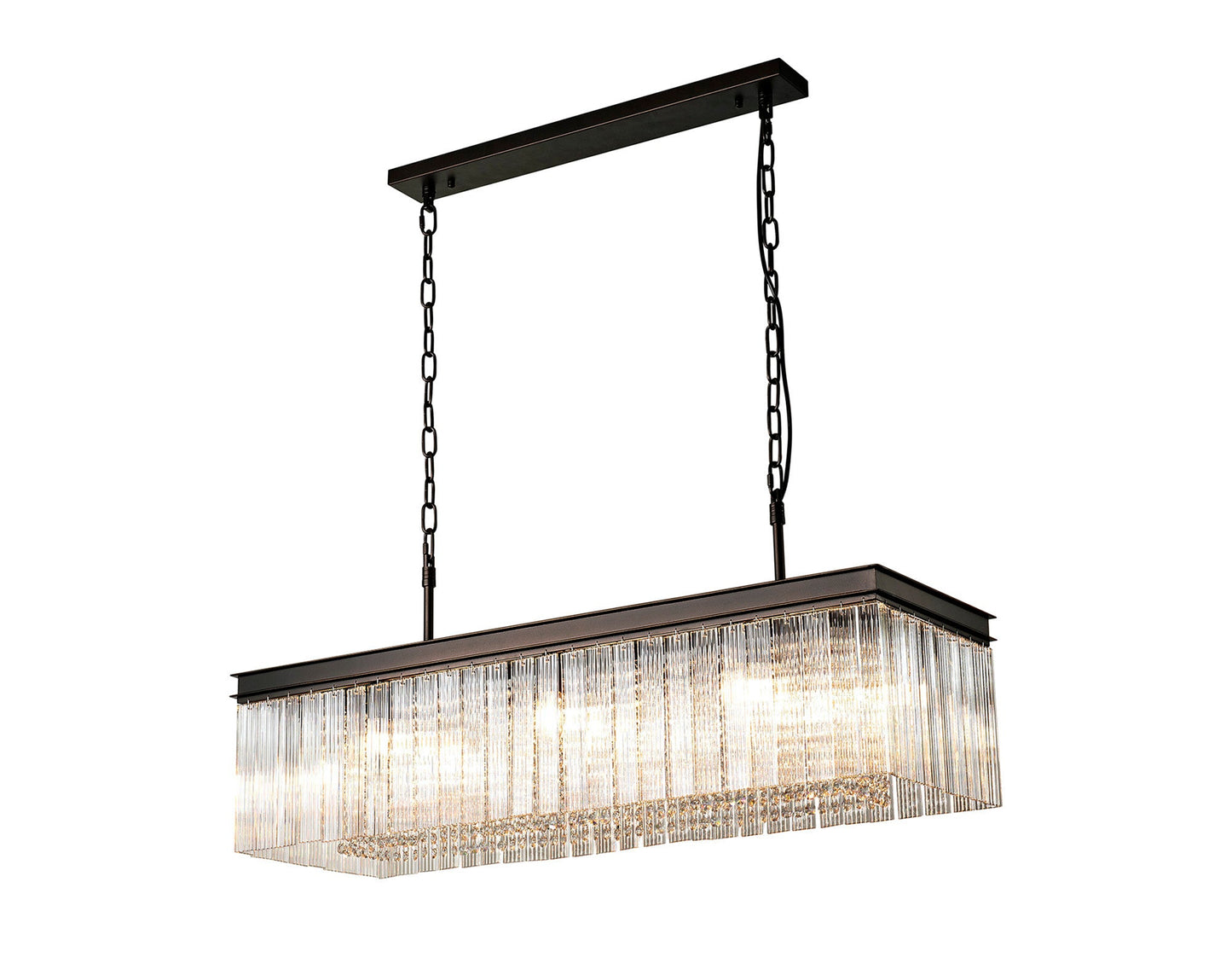 Barns Rectangular Pendant, 11 Light E14, Brown Oxide