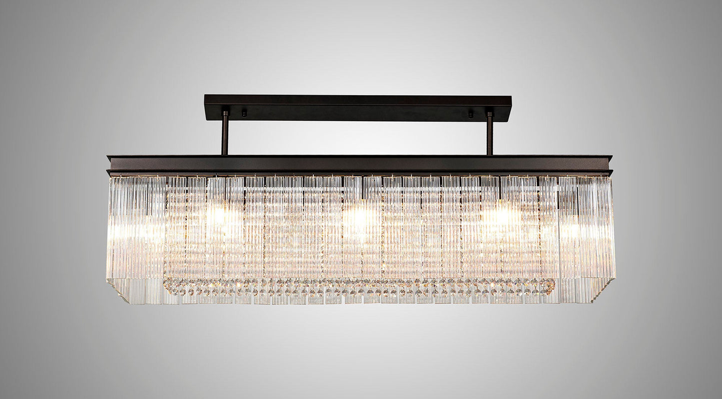 Barns Rectangular Pendant, 11 Light E14, Brown Oxide