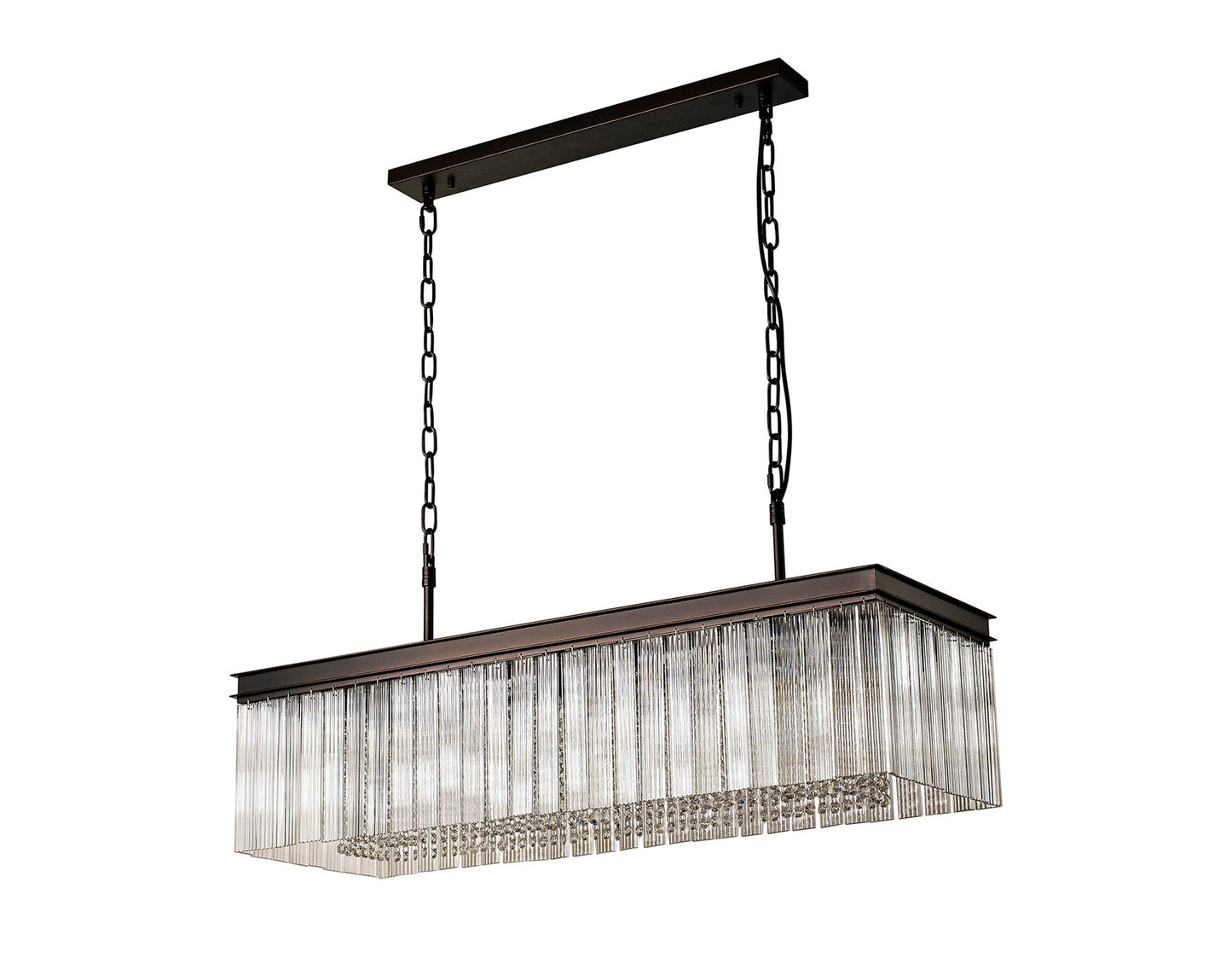 Barns Rectangular Pendant, 11 Light E14, Brown Oxide