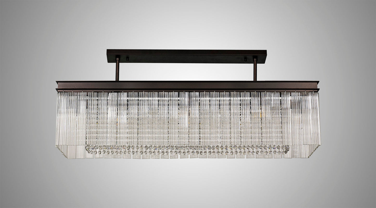 Barns Rectangular Pendant, 11 Light E14, Brown Oxide
