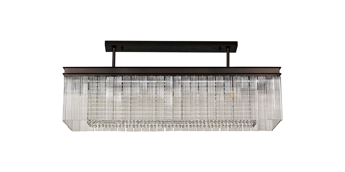 Barns Rectangular Pendant, 11 Light E14, Brown Oxide
