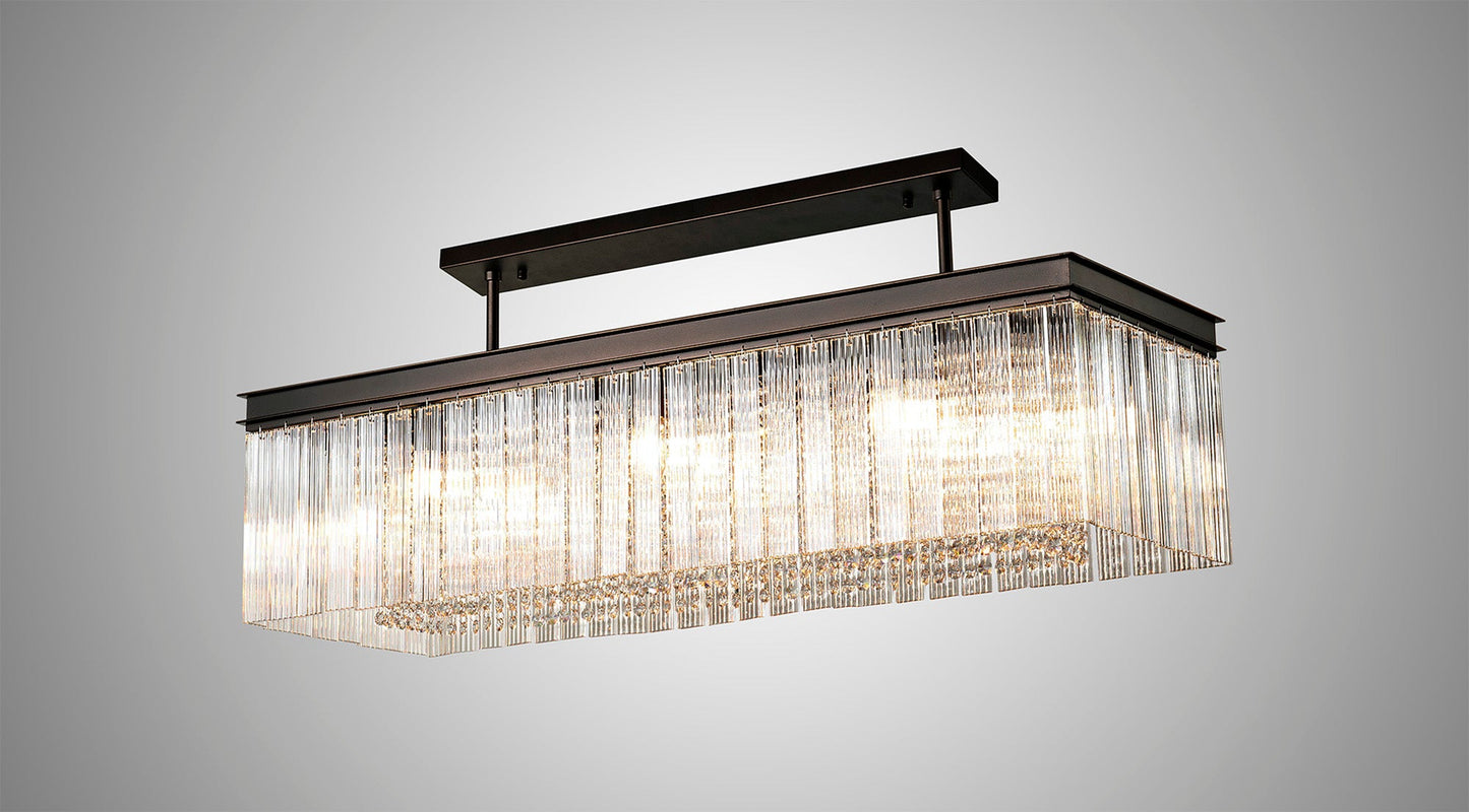 Barns Rectangular Pendant, 11 Light E14, Brown Oxide