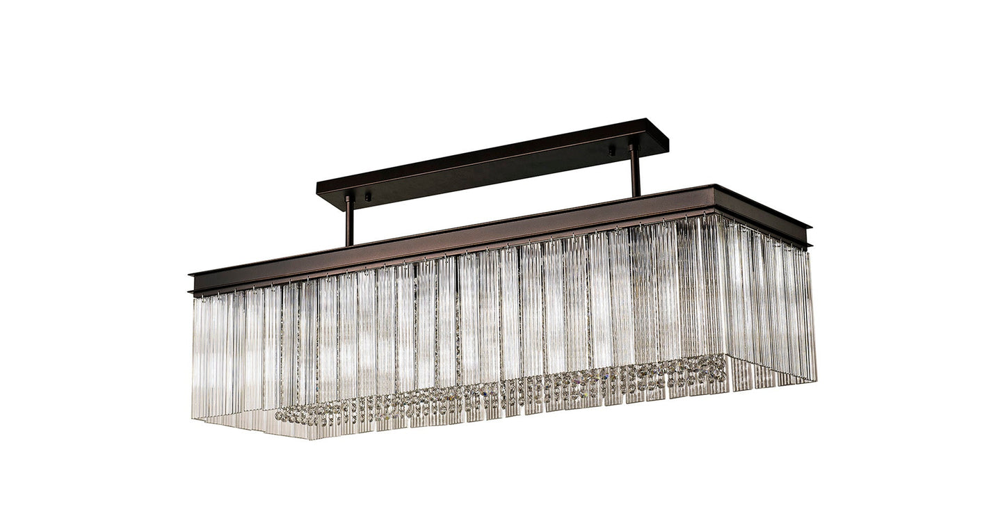 Barns Rectangular Pendant, 11 Light E14, Brown Oxide