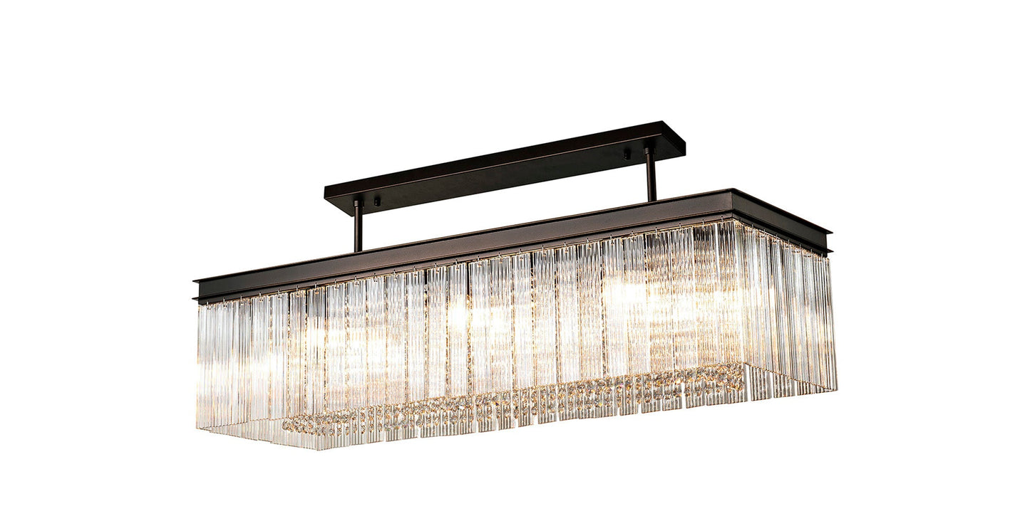 Barns Rectangular Pendant, 11 Light E14, Brown Oxide