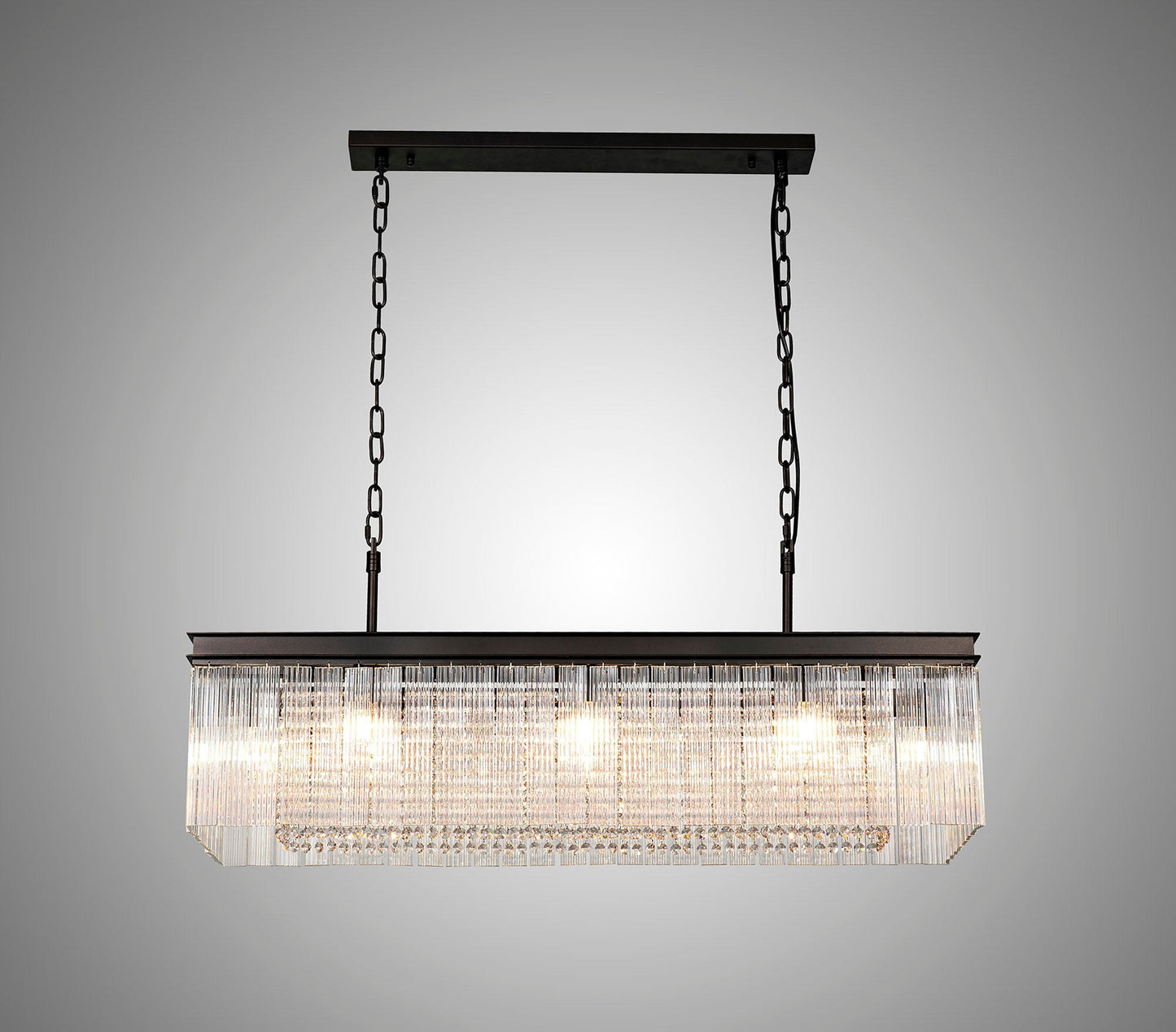 Barns Rectangular Pendant, 11 Light E14, Brown Oxide