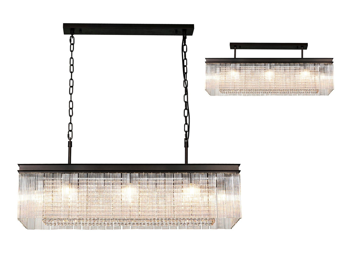 Barns Rectangular Pendant, 11 Light E14, Brown Oxide