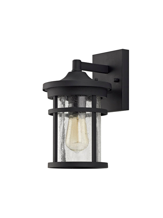 Beeston Wall Lamp, 1 x E27, Black and Clear Crackled Glass, IP54, 2yrs Warranty