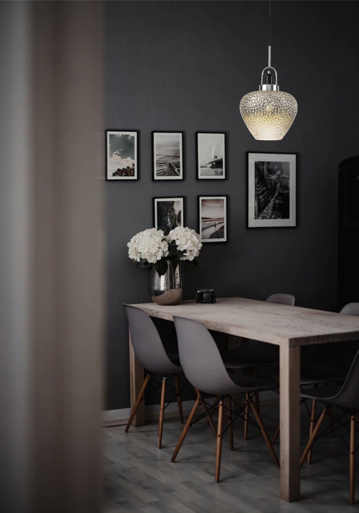 Belgrave Pendant, 1 x E27, Black Smoke & Clear and Polished Chrome