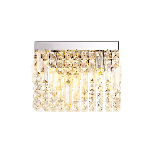 Bollin 29x13cm Rectangular Small Wall Lamp, 2 Light E14, Polished Chrome and Crystal