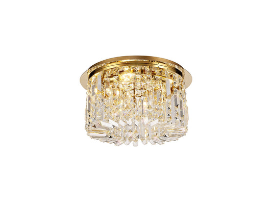 Bollin 45cm Round Flush Chandelier, 5 Light E14, Gold and Crystal