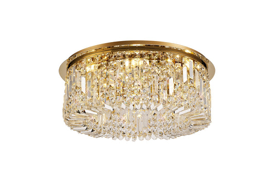 Bollin 65cm Round Flush Chandelier, 8 Light E14, Gold and Crystal