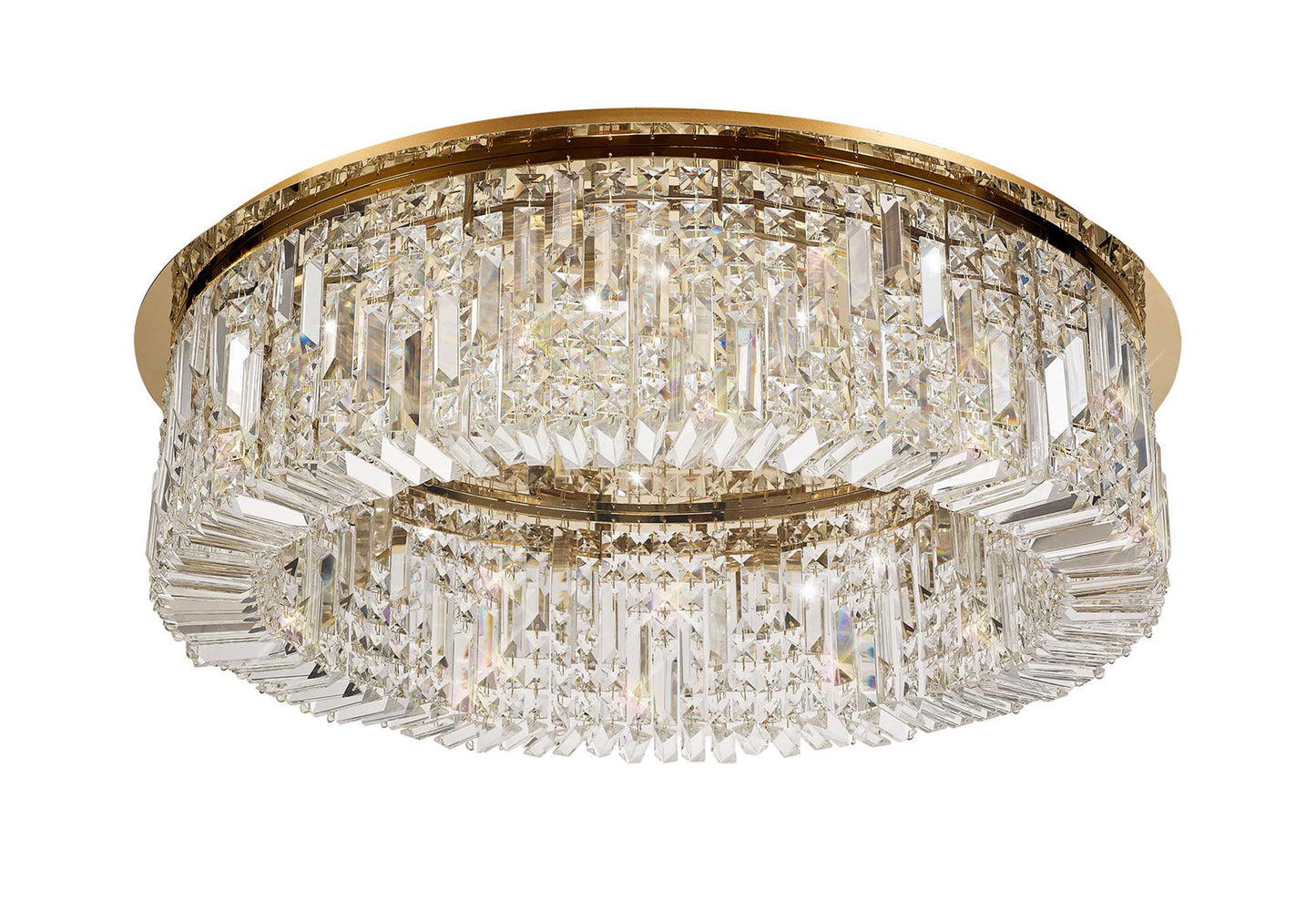 Bollin 85cm Round Flush Chandelier, 12 Light E14, Gold and Crystal Item Weight: 21kg