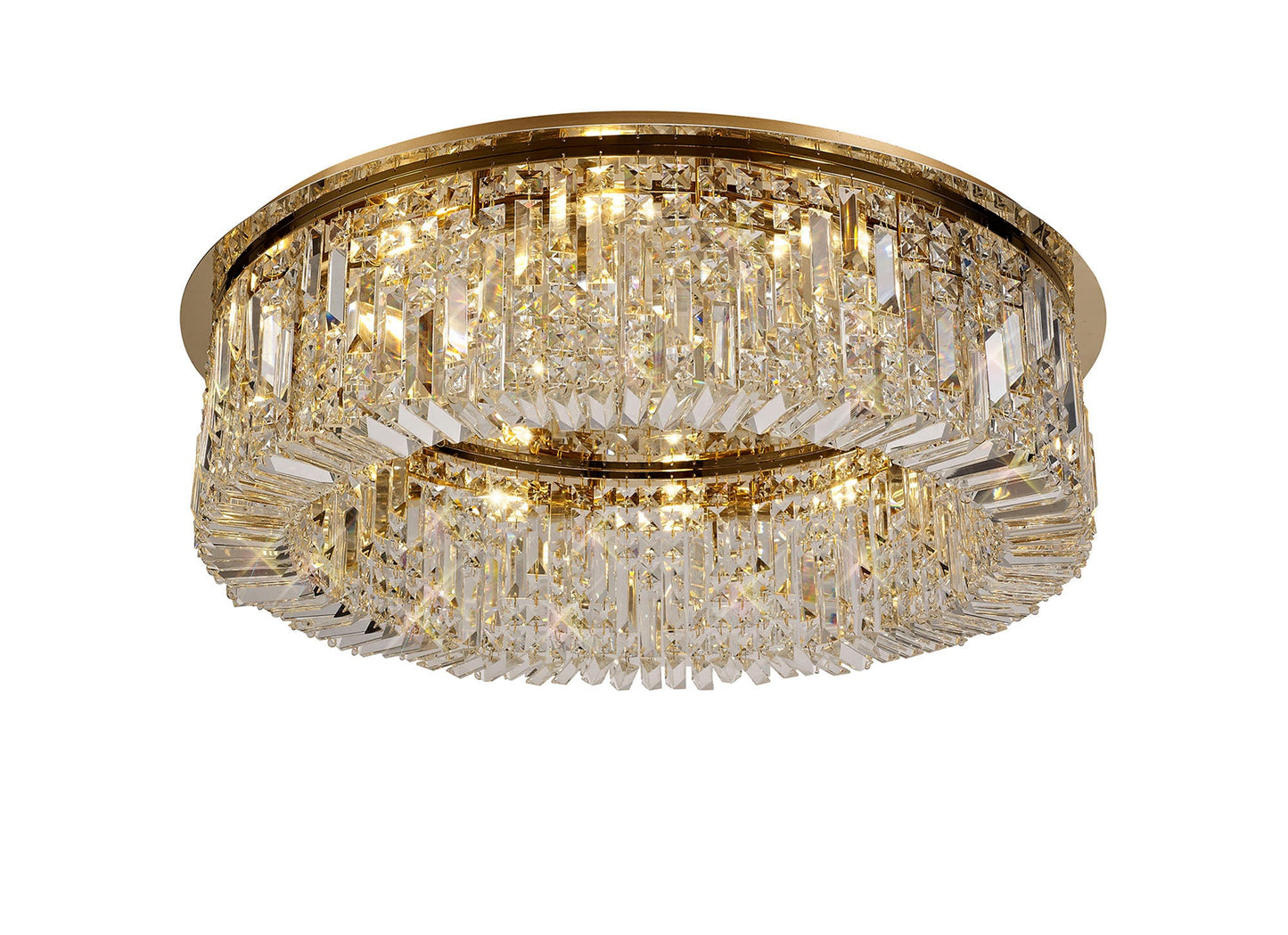 Bollin 85cm Round Flush Chandelier, 12 Light E14, Gold and Crystal Item Weight: 21kg