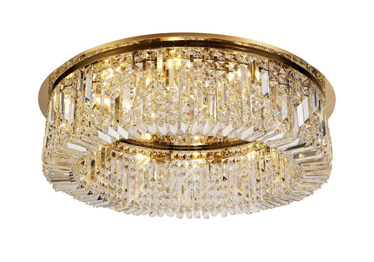 Bollin 85cm Round Flush Chandelier, 12 Light E14, Gold and Crystal Item Weight: 21kg