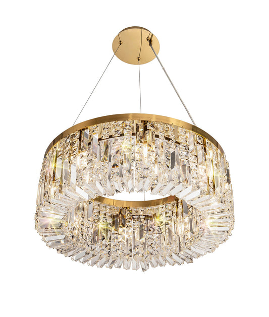 Bollin 60cm Round Pendant Chandelier, 8 Light E14, Gold and Crystal