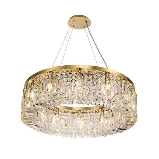 Bollin 80cm Round Pendant Chandelier, 12 Light E14, Gold and Crystal Item Weight: 16.8kg