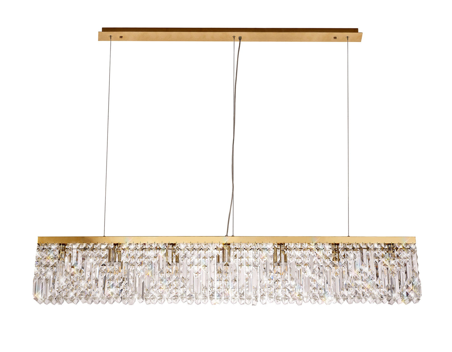 Bollin 138x9cm Linear Pendant Chandelier, 7 Light E14, Gold and Crystal