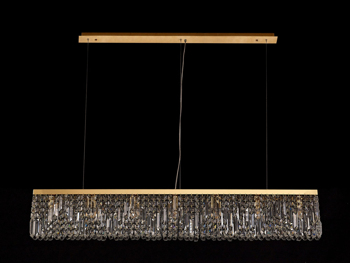 Bollin 138x9cm Linear Pendant Chandelier, 7 Light E14, Gold and Crystal
