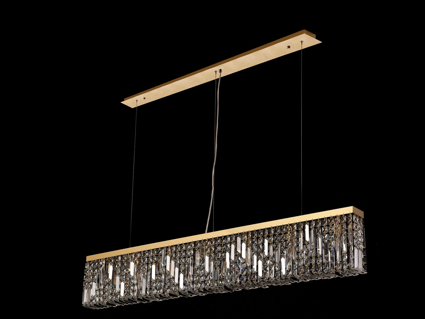 Bollin 138x9cm Linear Pendant Chandelier, 7 Light E14, Gold and Crystal