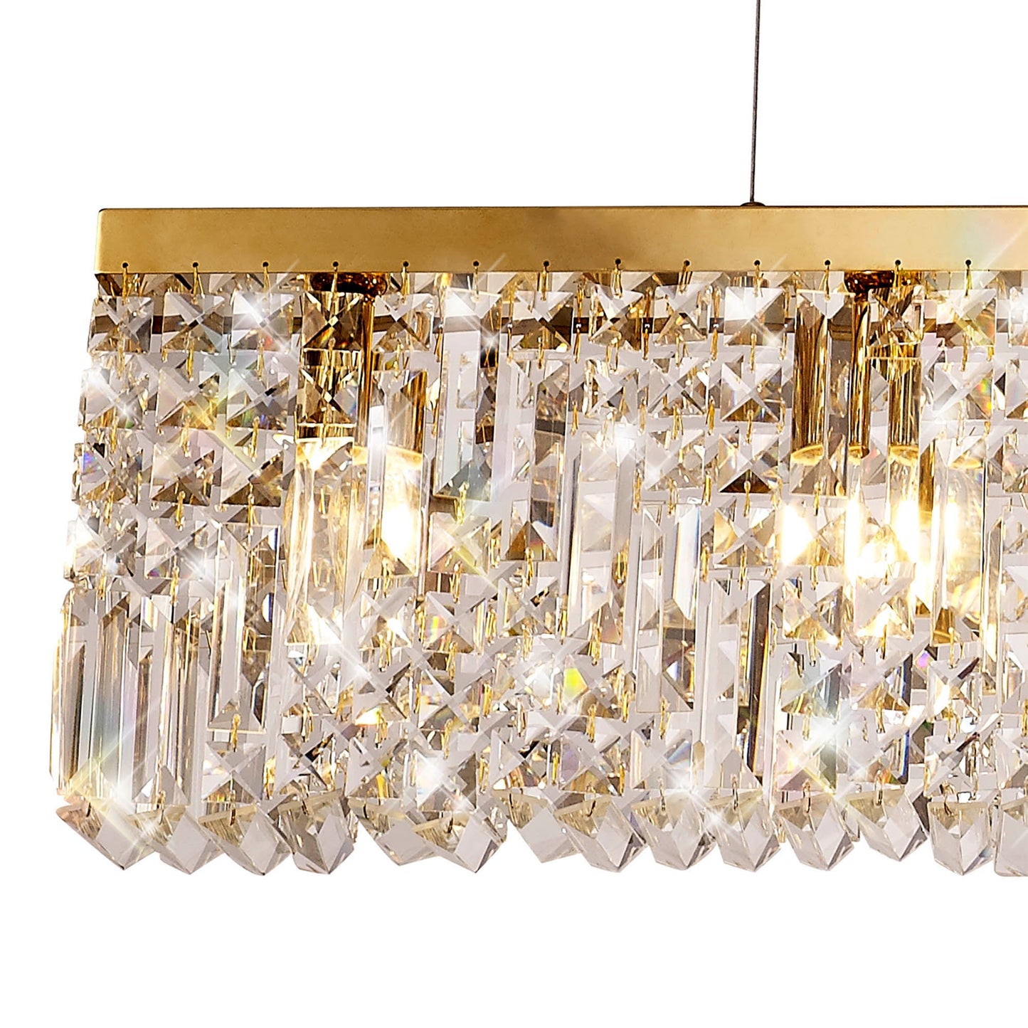 Bollin 138x9cm Linear Pendant Chandelier, 7 Light E14, Gold and Crystal