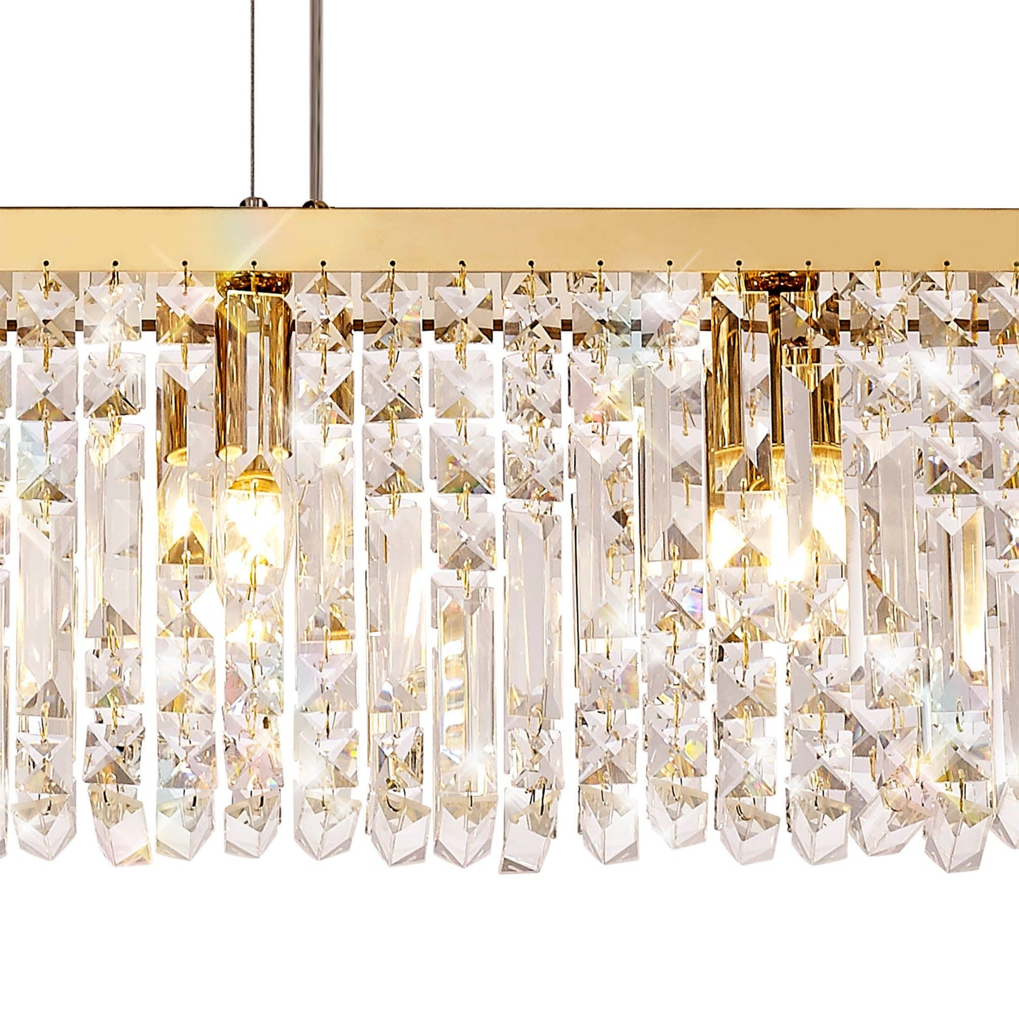 Bollin 138x9cm Linear Pendant Chandelier, 7 Light E14, Gold and Crystal