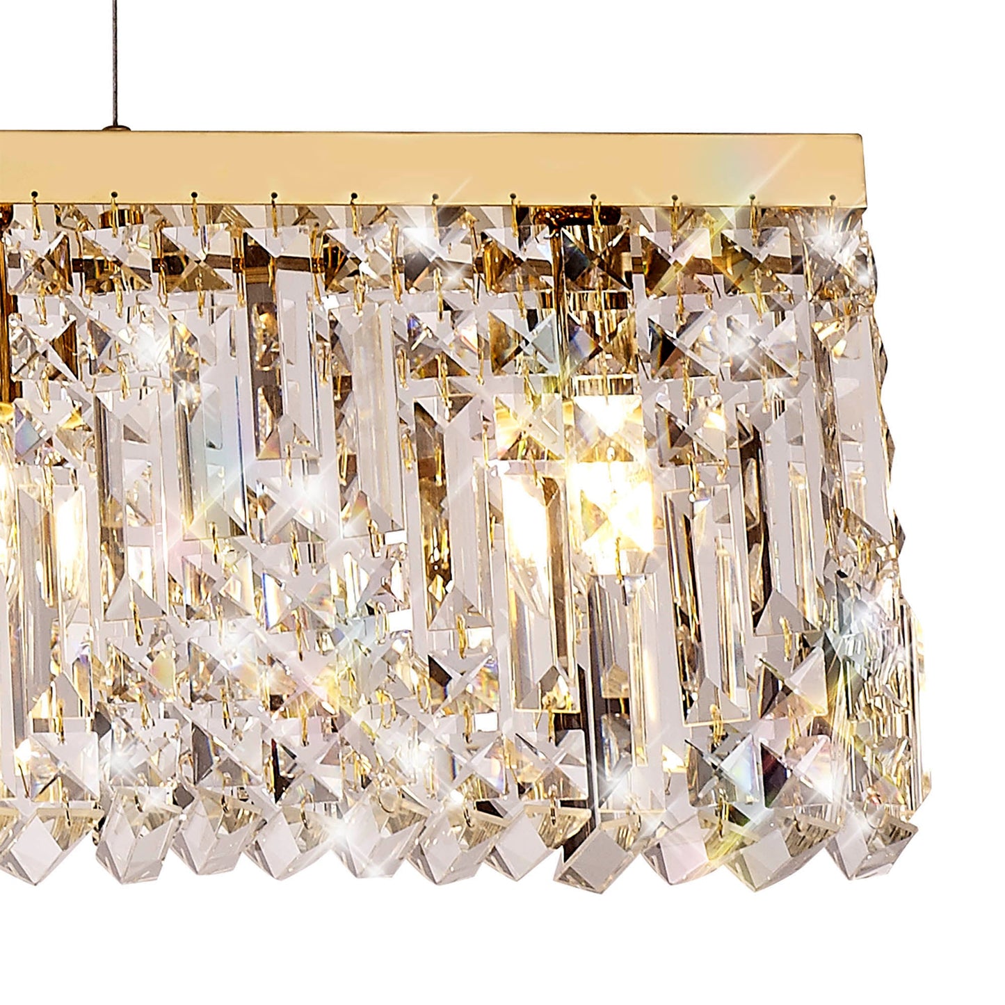 Bollin 138x9cm Linear Pendant Chandelier, 7 Light E14, Gold and Crystal