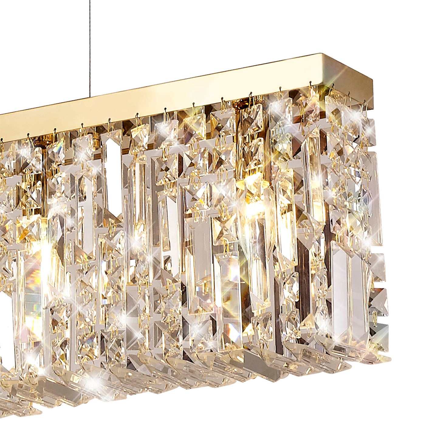 Bollin 138x9cm Linear Pendant Chandelier, 7 Light E14, Gold and Crystal