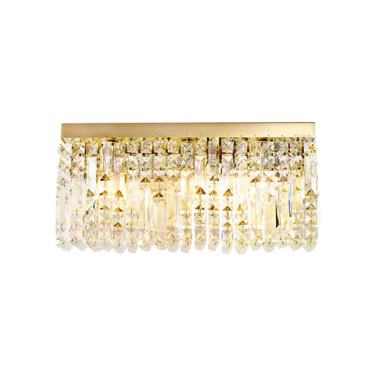 Bollin 50x24cm Rectangular Large Wall Lamp, 3 Light E14, Gold and Crystal
