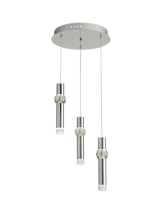 Bollington 3 Light Round Pendant, 3 x 5W LED, 3000K, 268lm, Polished Chrome, 3yrs Warranty
