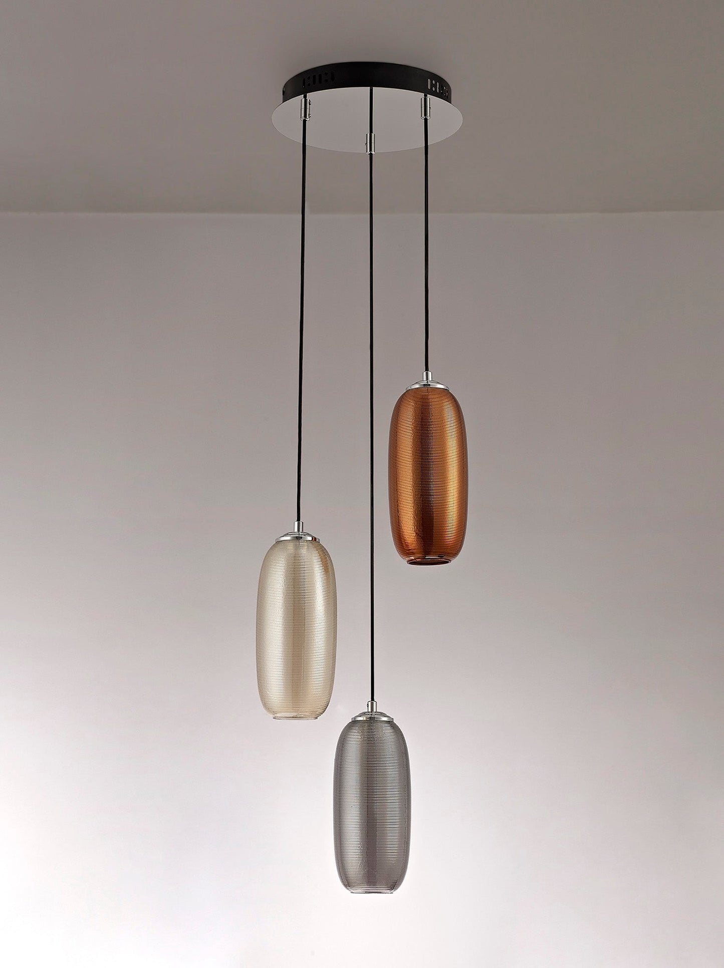 Bosley Multiple Pendant, 3 x 8W LED, 4000K, 2160lm, Smoked, Copper & Champagne and Black, 3yrs Warranty