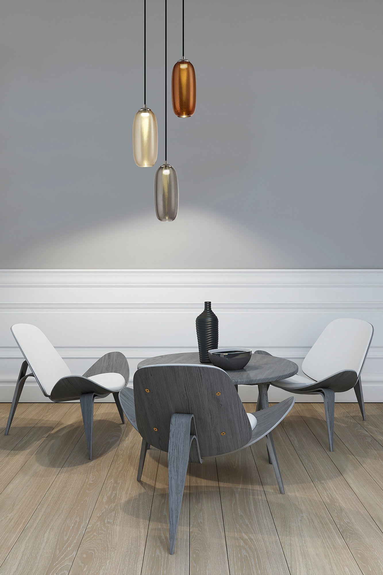 Bosley Multiple Pendant, 3 x 8W LED, 4000K, 2160lm, Smoked, Copper & Champagne and Black, 3yrs Warranty
